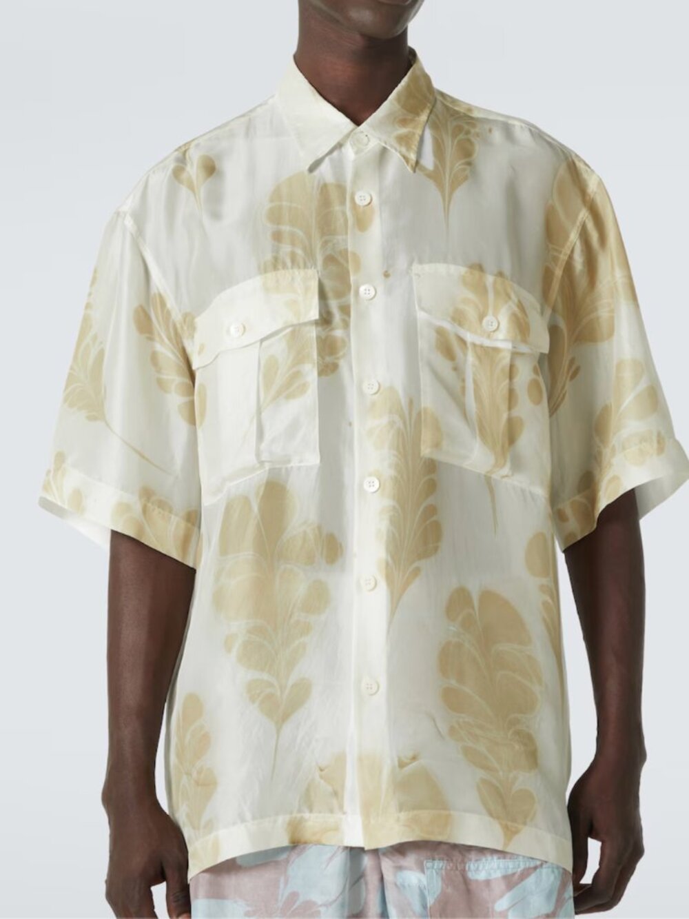 NWT  Dries Van Noten SS25 Hand-Printed Silk Marbled Shirt (L)